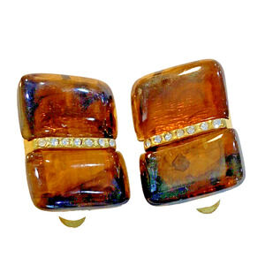 Clip On Earrings Faux Tortoise Shell & White Rhinestone Classics Career Jewelry